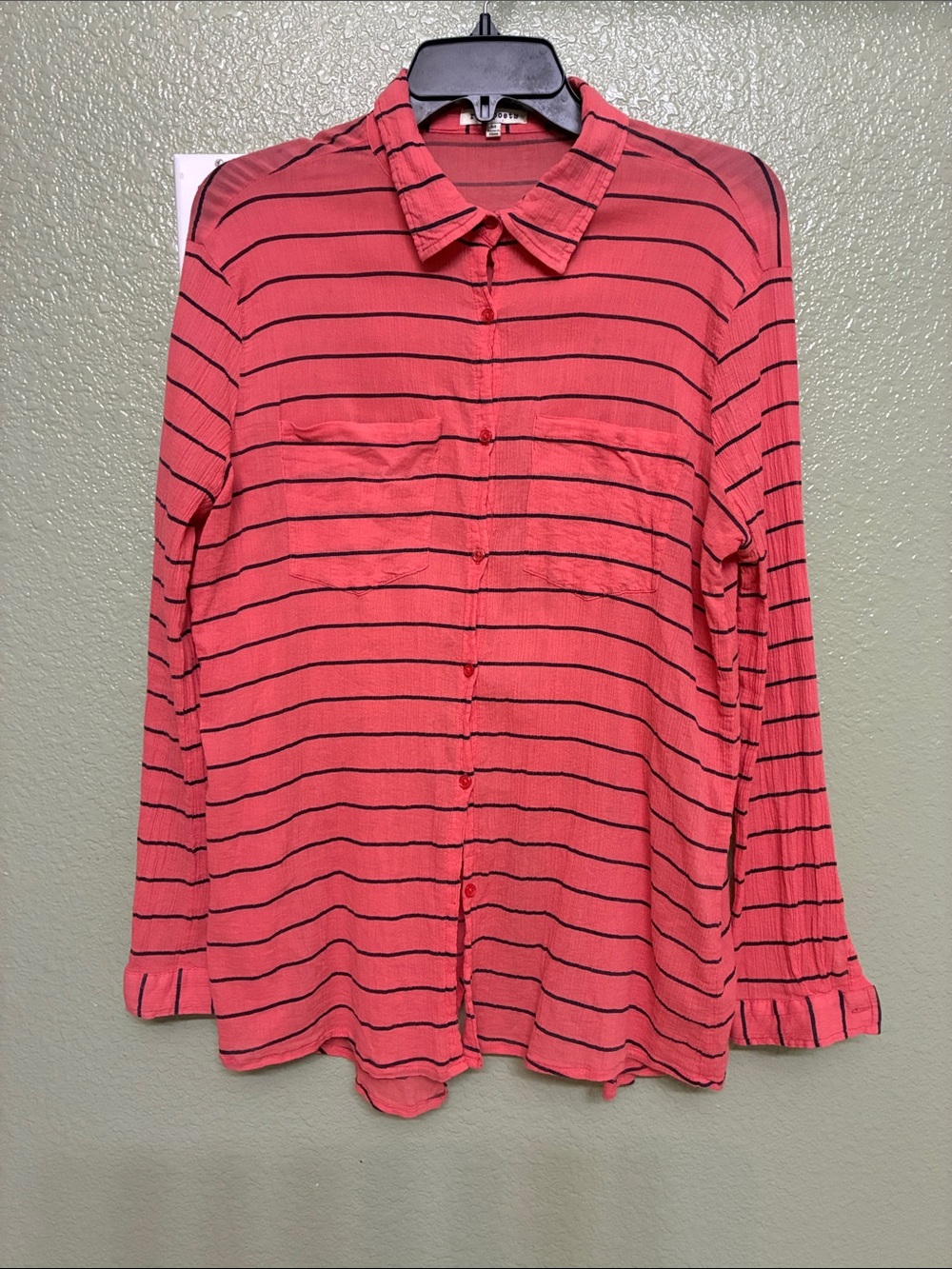 Men's Striped Coral Button-Down Shirt